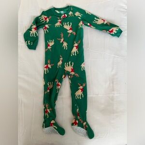 Carter's Christmas Pajamas 4T Green with Reindeer Wearing Scarf Holiday PJs